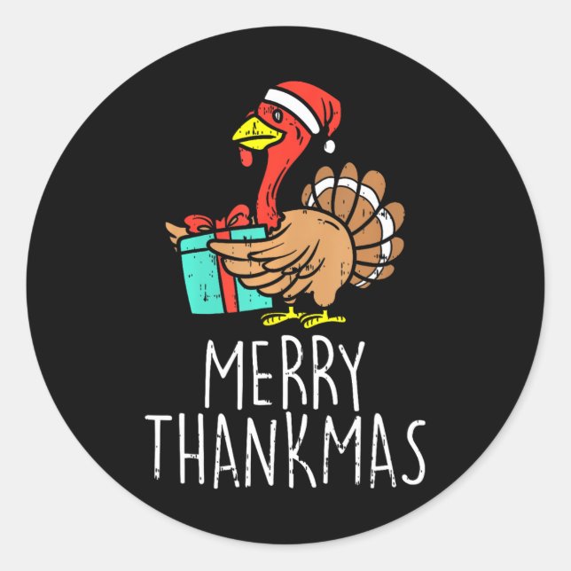 Merry Thankmas Santa Turkey Day Erntedank Chris Runder Aufkleber (Vorderseite)