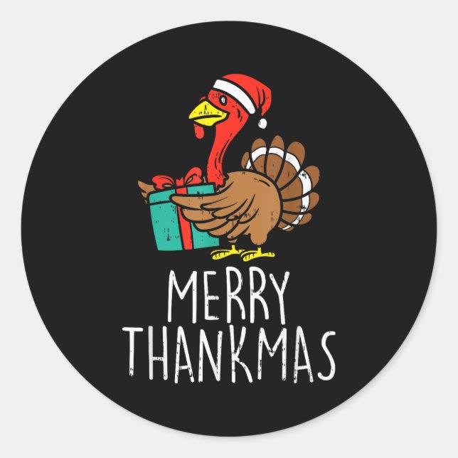 Merry Thankmas Santa Turkey Day Thanksgiving Chris Runder Aufkleber (Vorderseite)