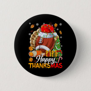 Merry Thanksmas Football Weihnachtsmannmütze Ernte Button