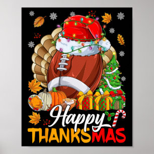 Merry Thanksmas Football Weihnachtsmannmütze Ernte Poster
