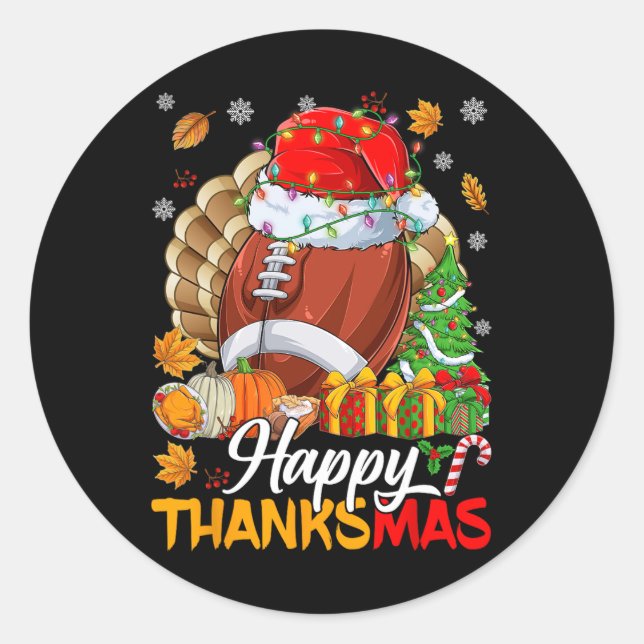 Merry Thanksmas Football Weihnachtsmannmütze Ernte Runder Aufkleber (Vorderseite)