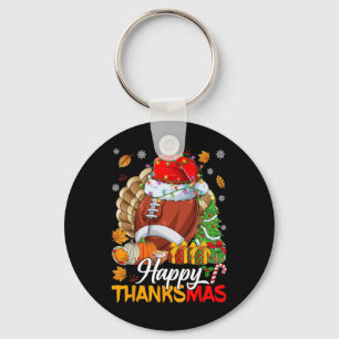 Merry Thanksmas Football Weihnachtsmannmütze Ernte Schlüsselanhänger