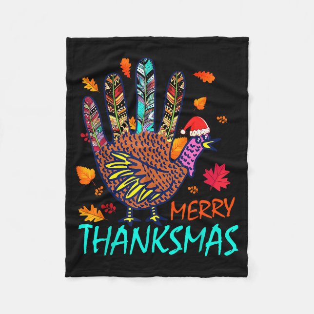 Merry Thanksmas Happy Thanksgiving Christmas Turke Fleecedecke (Vorderseite)