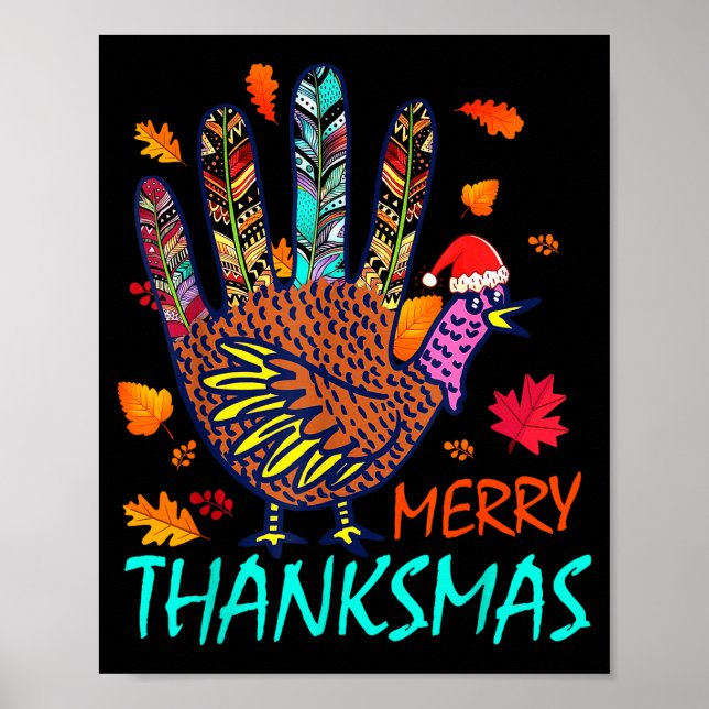 Merry Thanksmas Happy Thanksgiving Christmas Turke Poster (Vorne)
