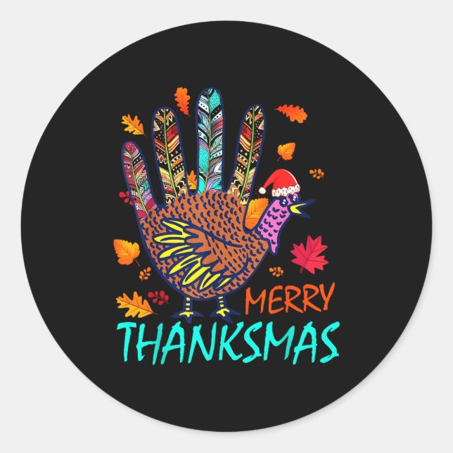 Merry Thanksmas Happy Thanksgiving Christmas Turke Runder Aufkleber (Vorderseite)