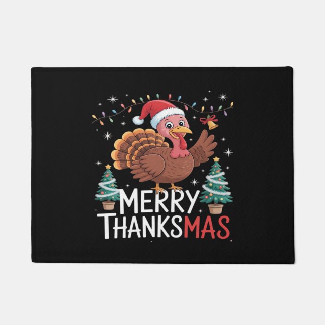 Merry Thanksmas Happy Thanksgiving Santa Turkey Es Fußmatte (Vorderseite)