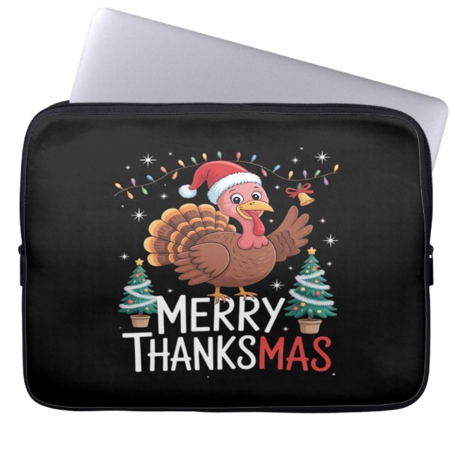 Merry Thanksmas Happy Thanksgiving Santa Turkey Es Laptopschutzhülle (Vorderseite)