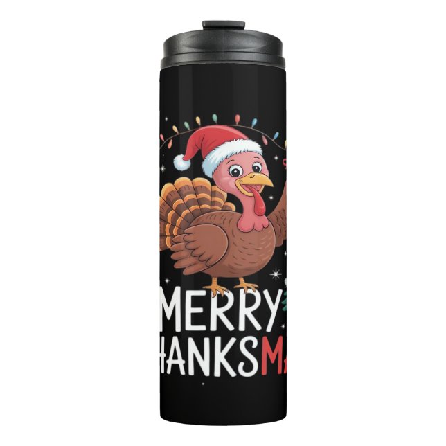 Merry Thanksmas Happy Thanksgiving Santa Turkey Es Thermosbecher (Vorderseite)