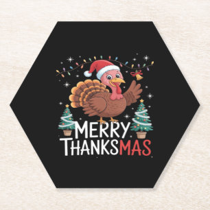 Merry Thanksmas Happy Thanksgiving Santa Turkey Es Untersetzer