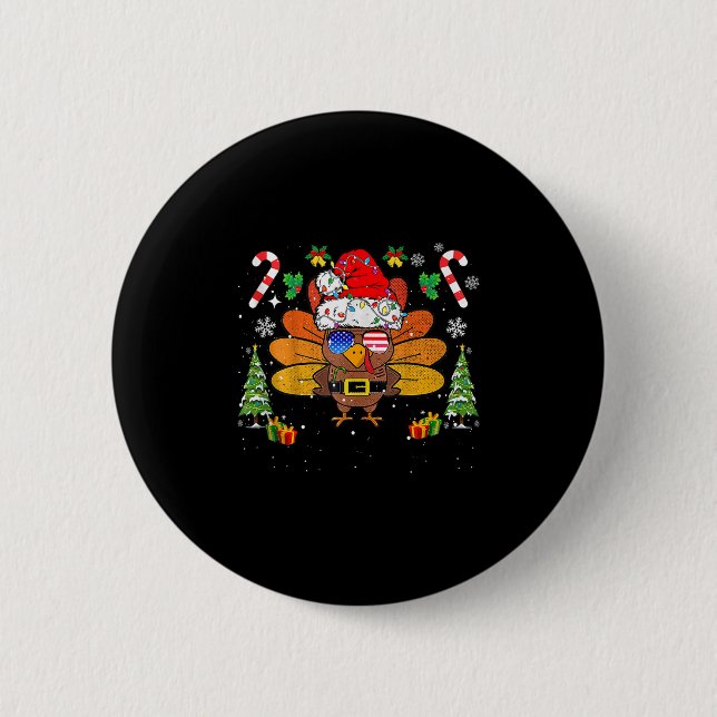 Merry Thanksmas Happy Thanksgiving Santa Turkey Xm Button (Vorderseite)