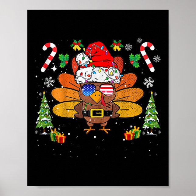 Merry Thanksmas Happy Thanksgiving Santa Turkey Xm Poster (Vorne)