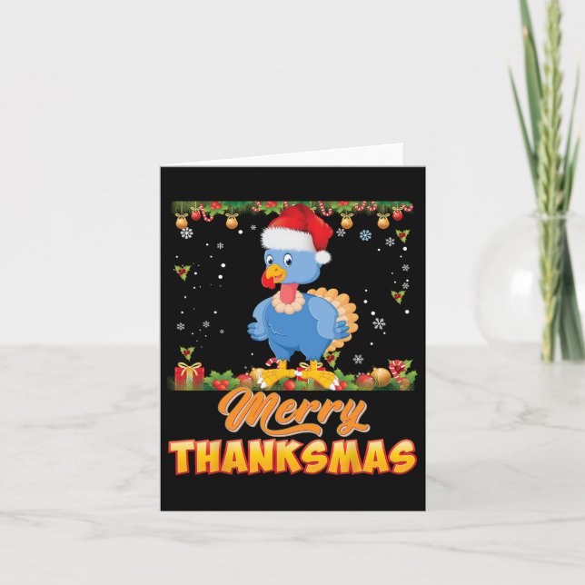 Merry Thanksmas Turkey Santa Elf Erntedank Chri Karte (Vorderseite)