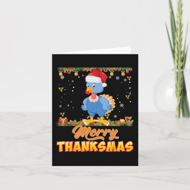 Merry Thanksmas Turkey Santa Elf Erntedank Chri Karte (Vorderseite)