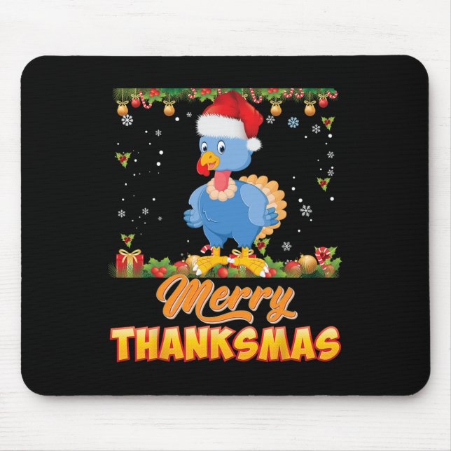 Merry Thanksmas Turkey Santa Elf Erntedank Chri Mousepad (Vorne)