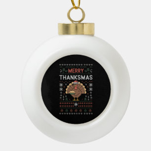 Merry Thanksmas Weihnachts-Erntedank Türkei Keramik Kugel-Ornament