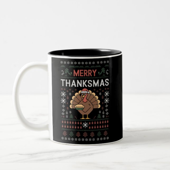 Merry Thanksmas Weihnachts-Erntedank Türkei Zweifarbige Tasse (Links)