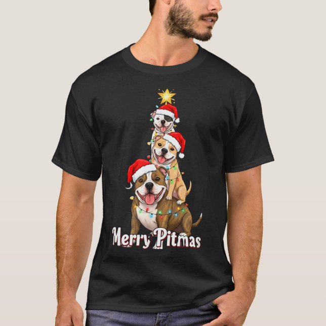 Merry Tmas Tbull Christmas Theme For Festive Dog L T-Shirt (Vorderseite)