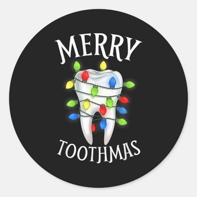 Merry Toothmas Christmas Light Molar Tooth Hygieni Runder Aufkleber (Vorderseite)