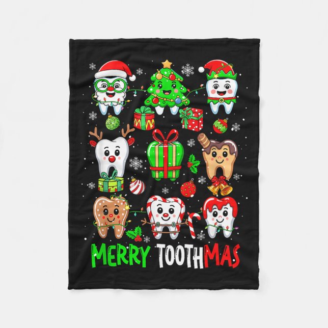 Merry Toothmas Teeth Collection Santa Reindeer Xma Fleecedecke (Vorderseite)