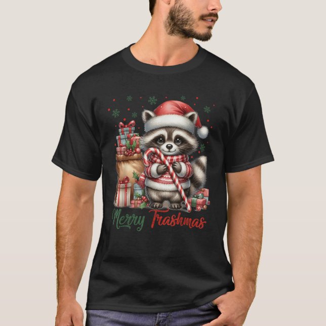 Merry Trashmas Cute Santa Raccoon Lover Candy Cane T-Shirt (Vorderseite)