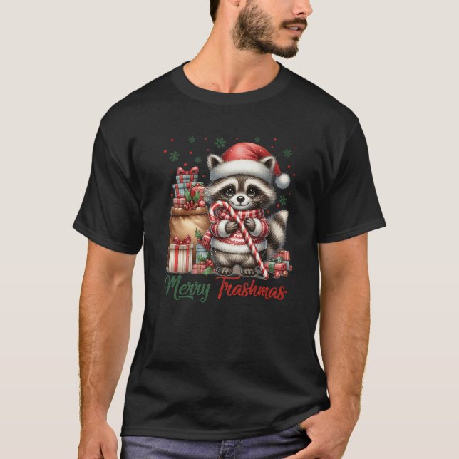 Merry Trashmas Cute Santa Raccoon Lover Candy Cane T-Shirt (Vorderseite)
