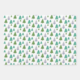 Merry Tree Watercolor Lila Green Geschenkpapier Set