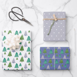 Merry Tree Watercolor Lila Green Geschenkpapier Set