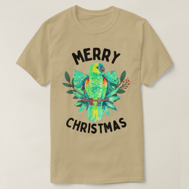 Merry Tropical Christmas Amazon Parrot Wasserfarbe T-Shirt (Design vorne)
