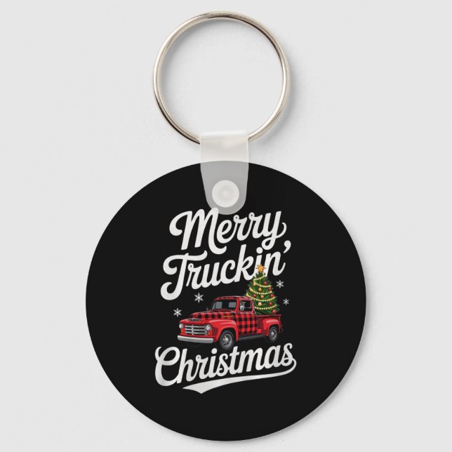 Merry Truckin' Christmas Buffalo Plaid Clic Ck Up  Schlüsselanhänger (Vorderseite)