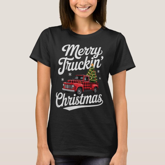 Merry Truckin' Christmas Buffalo Plaid Clic Ck Up  T-Shirt (Vorderseite)