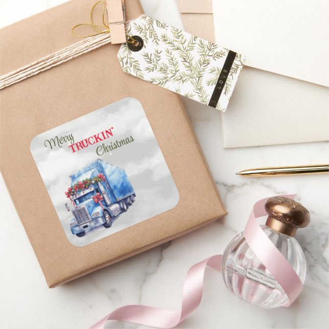 Merry Truckin Weihnachten Quadratischer Aufkleber (Schenken)