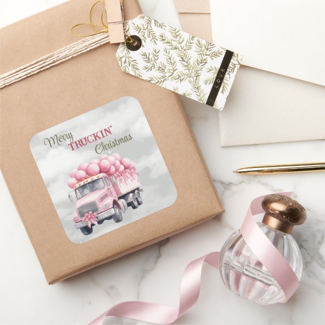 Merry Truckin Weihnachten Quadratischer Aufkleber (Schenken)