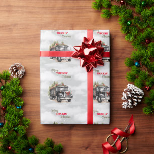 Merry Truckin'Christmas Black Semi Geschenkpapier
