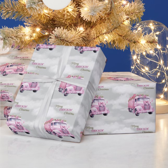Merry Truckin'Christmas Pink Semi Geschenkpapier (Feiertage)