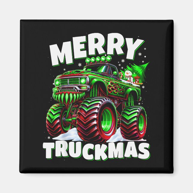 Merry Truckmas Truck Kids &amp; Boys Christmas  Magnet (Vorne)