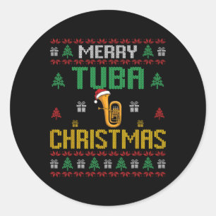 Merry Tuba Christmas Funny Tuba Player Ugly Xmas H Runder Aufkleber