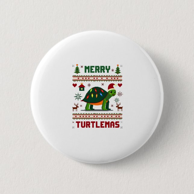 Merry Turtlemas Christmas Lights Cute Turtle Santa Button (Vorderseite)