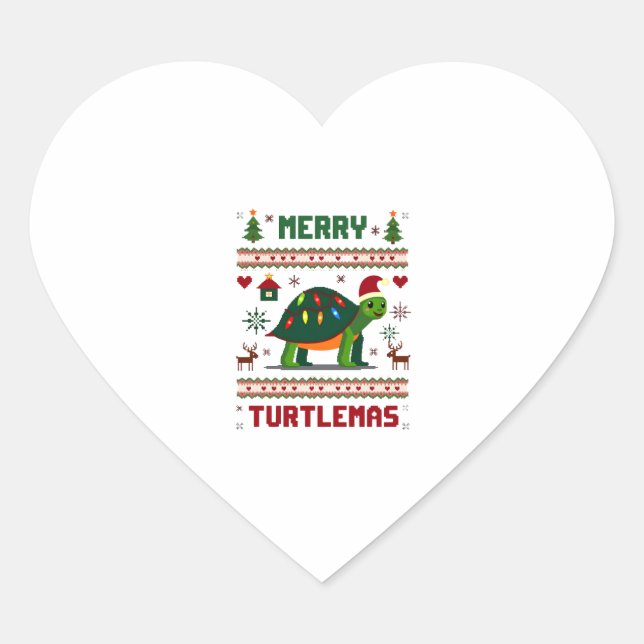 Merry Turtlemas Christmas Lights Cute Turtle Santa Herz-Aufkleber (Vorderseite)