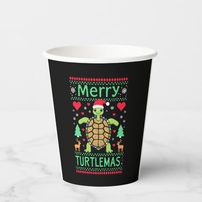 Merry Turtlemas Christmas Lights Cute Turtle Santa Pappbecher (Vorderseite)