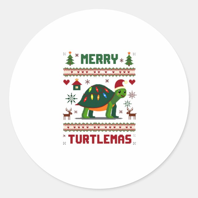 Merry Turtlemas Christmas Lights Cute Turtle Santa Runder Aufkleber (Vorderseite)
