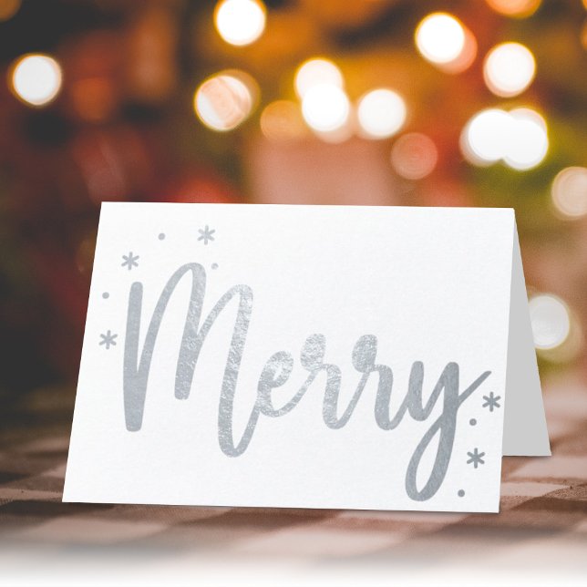 Merry Typography Script Modern Foto Christmas Folienkarte (Von Creator hochgeladen)