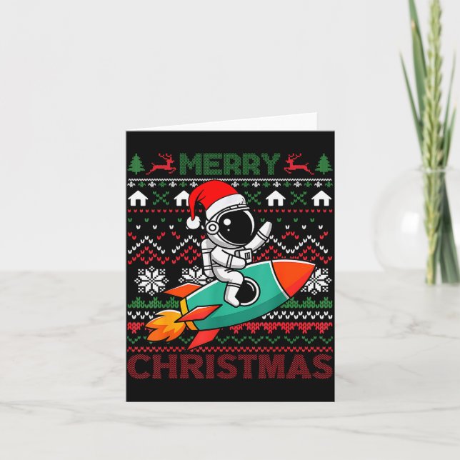Merry Ugly Christmas Santa Hat Astronaut Riding Ro Karte (Vorderseite)