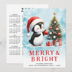 Merry und Bright Blue Red Custom Christmas Penguin Feiertagskarte