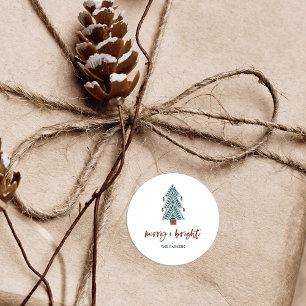 Merry und Bright Boho Christmas Tree Runder Aufkleber