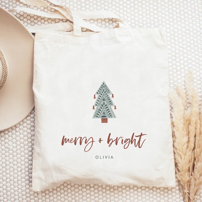 Merry und Bright | Boho Christmas Tree Tragetasche (This trendy Christmas tree adds a boho look to this holiday tote)