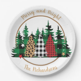 Merry und Bright Buffalo Kariert Leopard Print Tre Pappteller