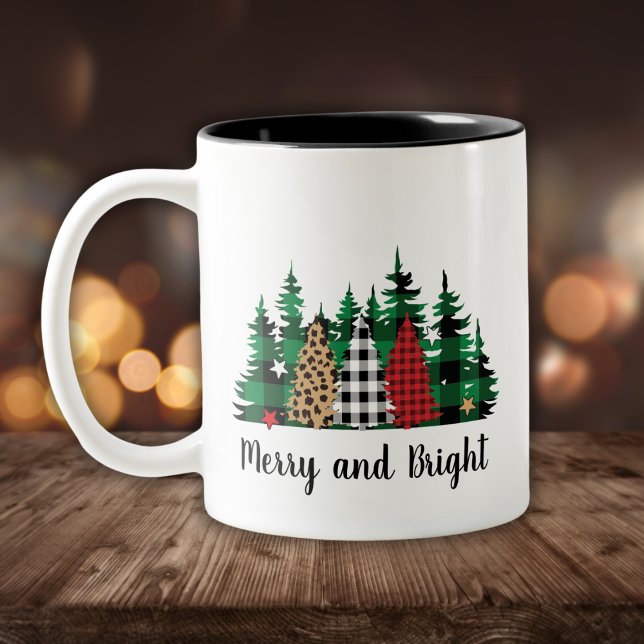 Merry und Bright Buffalo Kariert Leopard Print Tre Zweifarbige Tasse (Von Creator hochgeladen)