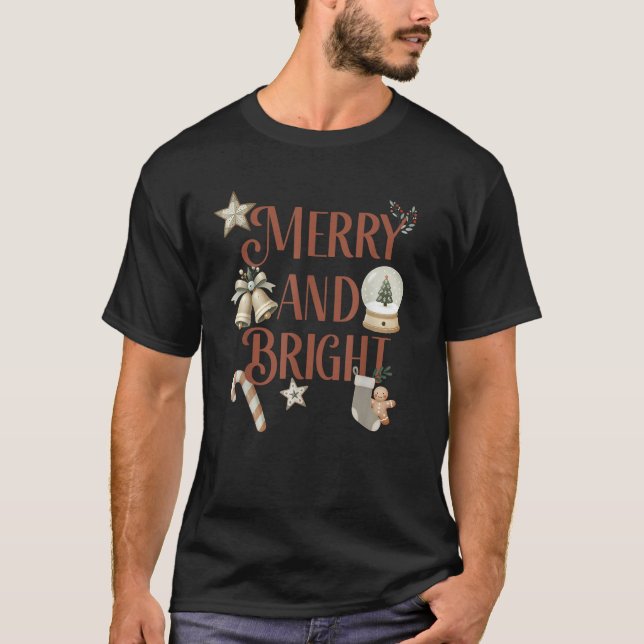 Merry und Bright Christmas Candy Cane Gingerbread T-Shirt (Vorderseite)