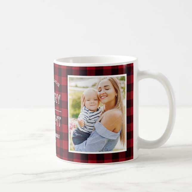 Merry und Bright Classic Red Kariert mit 2 Fotos Kaffeetasse (Rechts)