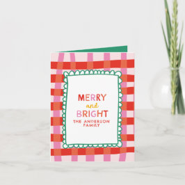 Merry und Bright Colorful Gingham individuelle Nam Feiertagskarte